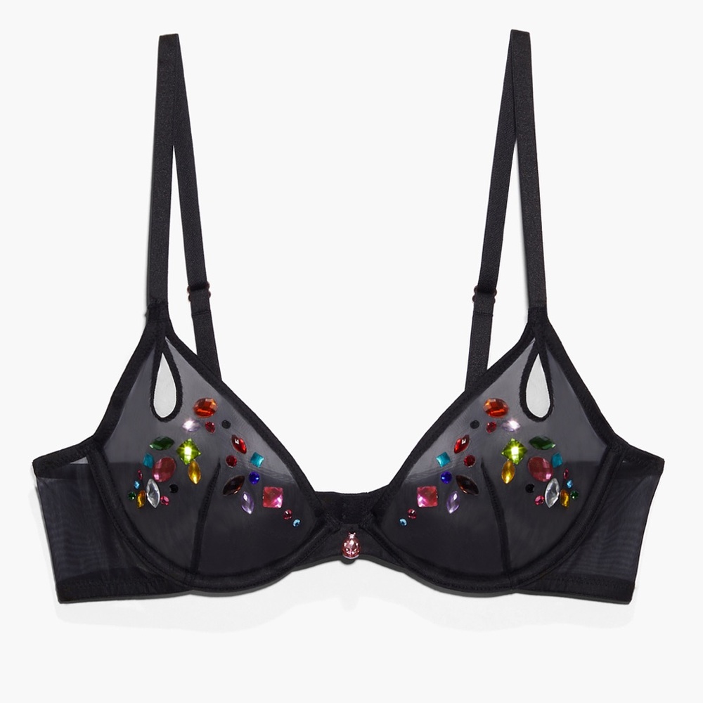 NWT Savage Fenty Carnival Unlined Tricot Plunge Bra Jeweled Black - Picture 1 of 5